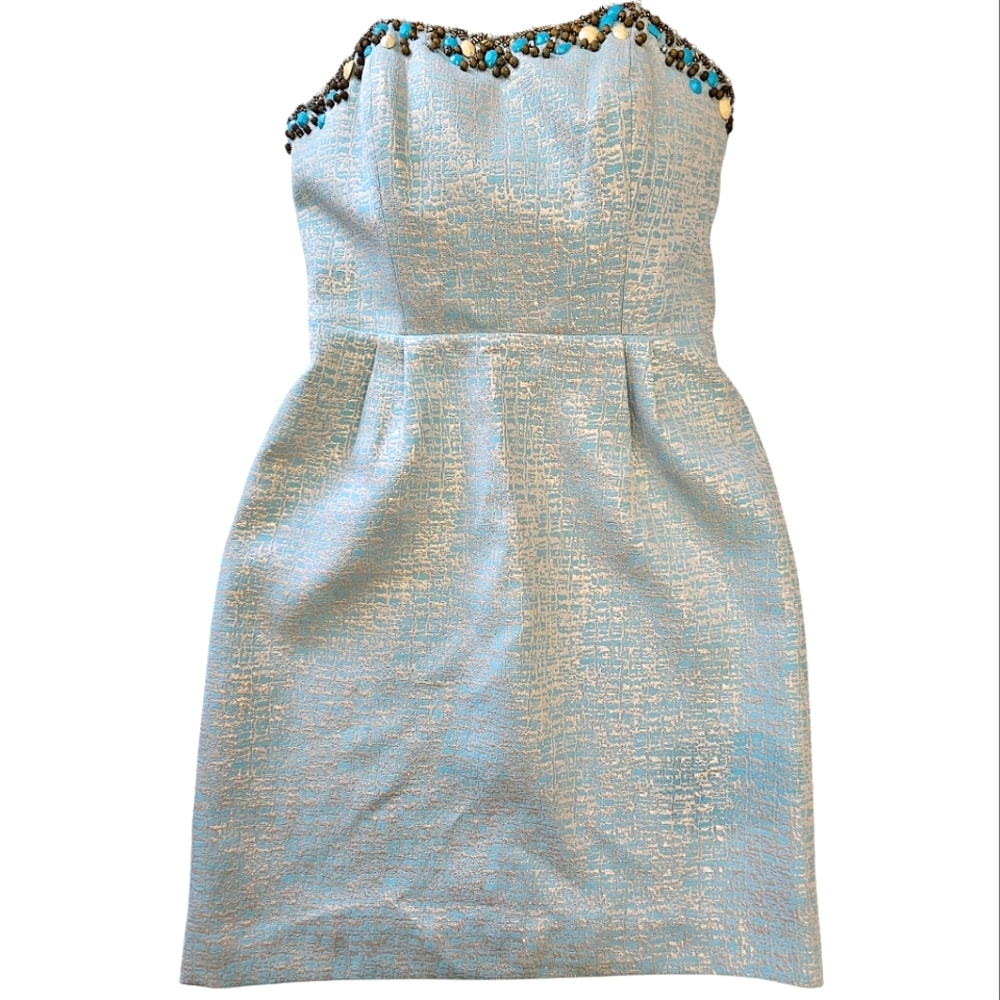 Lilly Pulitzer Raya Blue Icing Strapless Mint Aqua Beaded Sweetheart Dress - Picture 16 of 17